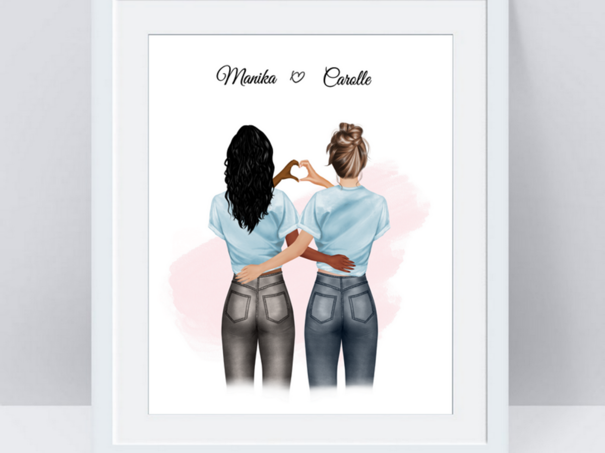 Dessin De Meilleure Amie Pour La Vie Cadeau Pour Sa Meilleure Amie - Portrait Personnalisé - Marie&Claire