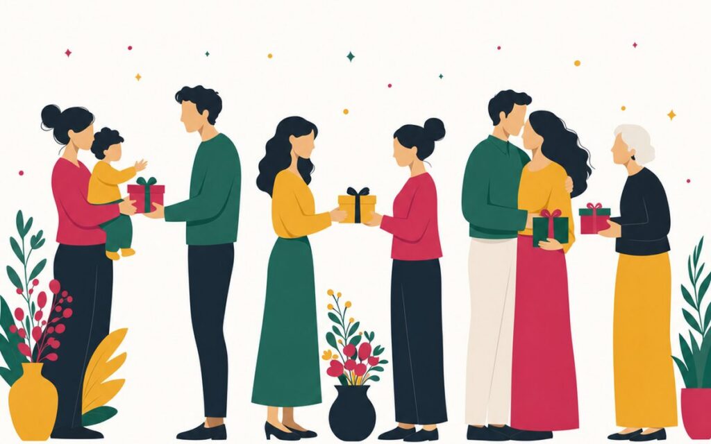 Illustration de personnes recevant chacune un cadeau adapté